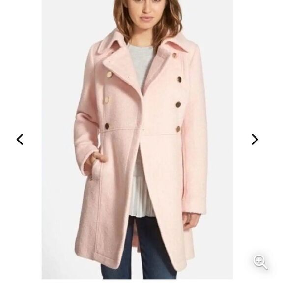 Guess Pink Double Breasted Bouclé Cutaway Coat - Picture 1 of 16